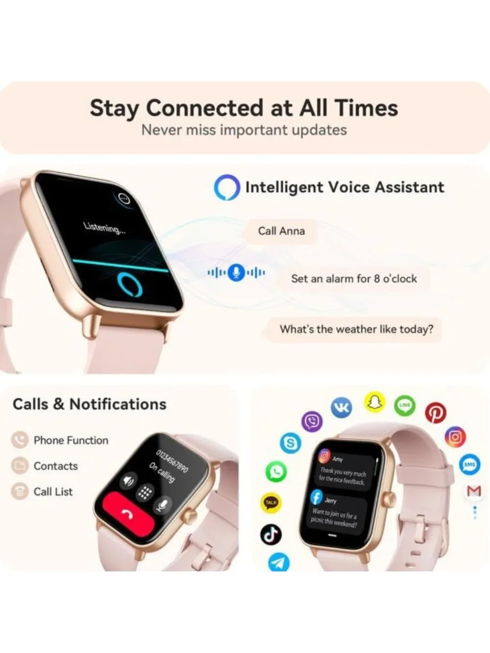 Stylish Smartwatch for Women, IP68 Waterproof, Fitness Tracker, Heart Rate